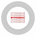 szkiełko gobo wyprzedaż, napis wyprzedaż napisany pięciokrotnie,  w kolorze czerwonym