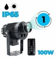 czarny projektor led,  napisy: 1 szkiełko, rotacja obrazu, 100w, ip65,