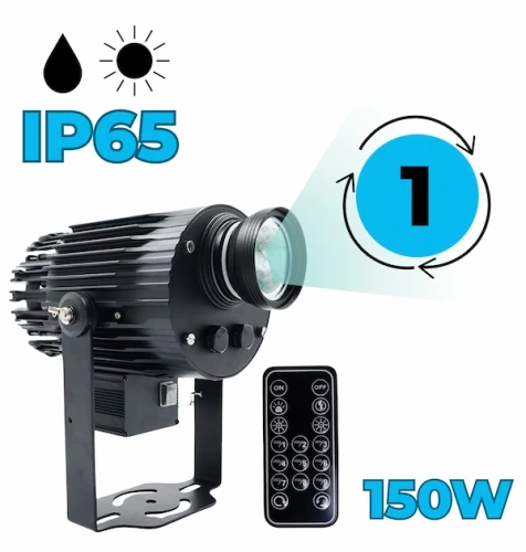 czarny projektor led 150w, napisy: ip65, 1 szkiełko