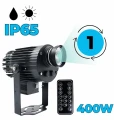 czarny projektor led, napisy: rotacja obrazu 400w, ip65, 1 szkiełko