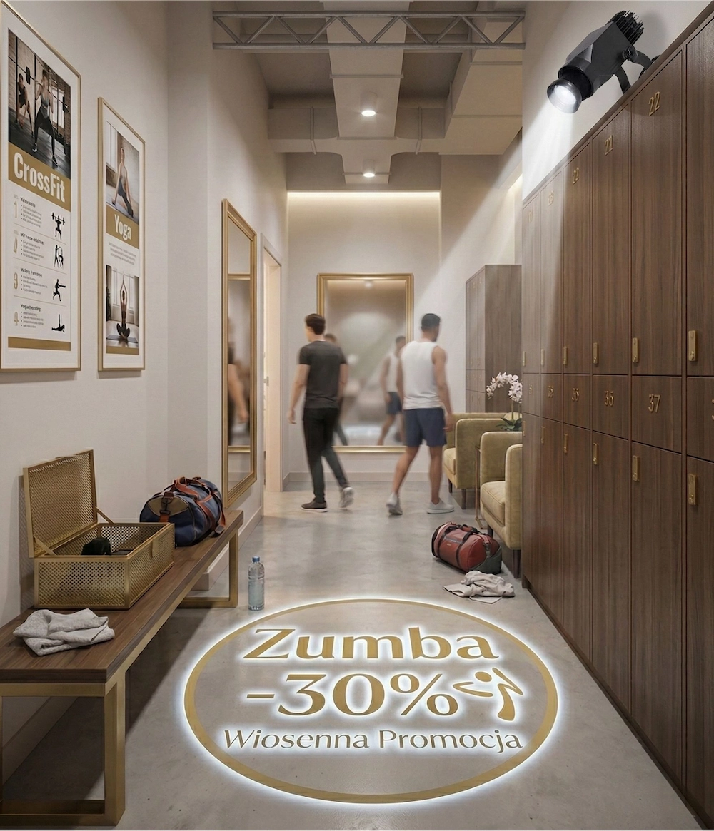 projekcja led w szatni na siłowni: zumba -30% wiosenna promocja